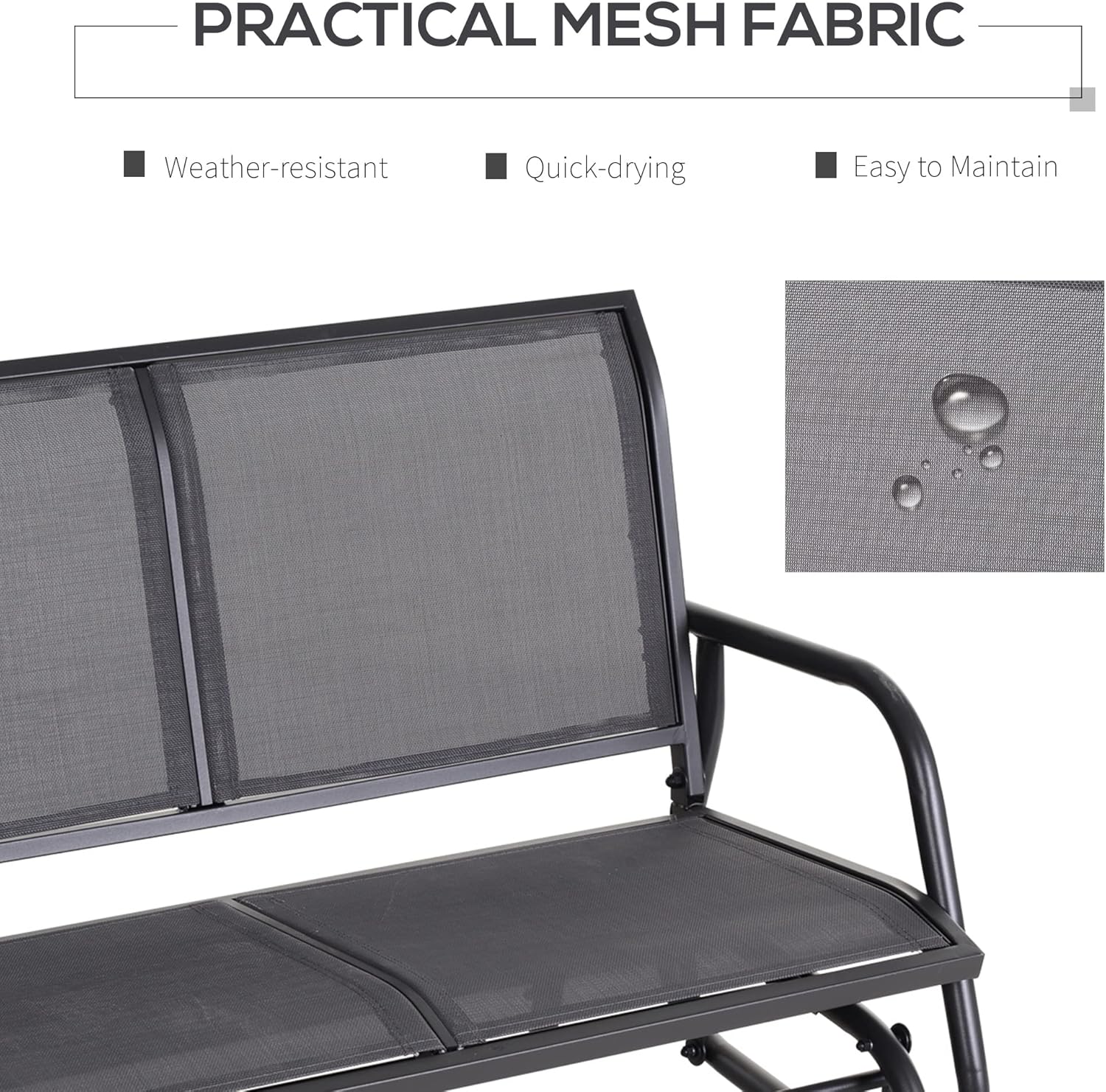 Outsunny 2-Person Outdoor Glider Bench, Patio Double Swing Rocking Chair Loveseat w/Powder Coated Steel Frame, Gray