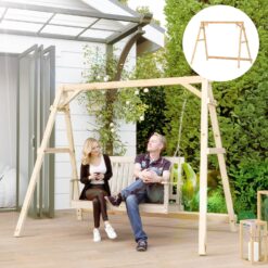 Outsunny 770lbs Porch Swing Frame, Heavy Duty A-Frame Wooden Swing Stand with Reinforced Bars, Freestanding Hanging Chair Stand Only
