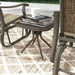 Outsunny 3-Piece Outdoor Gliders Set Bistro Set with Steel Frame, Tempered Glass Top Table for Patio, Light Mixed Brown