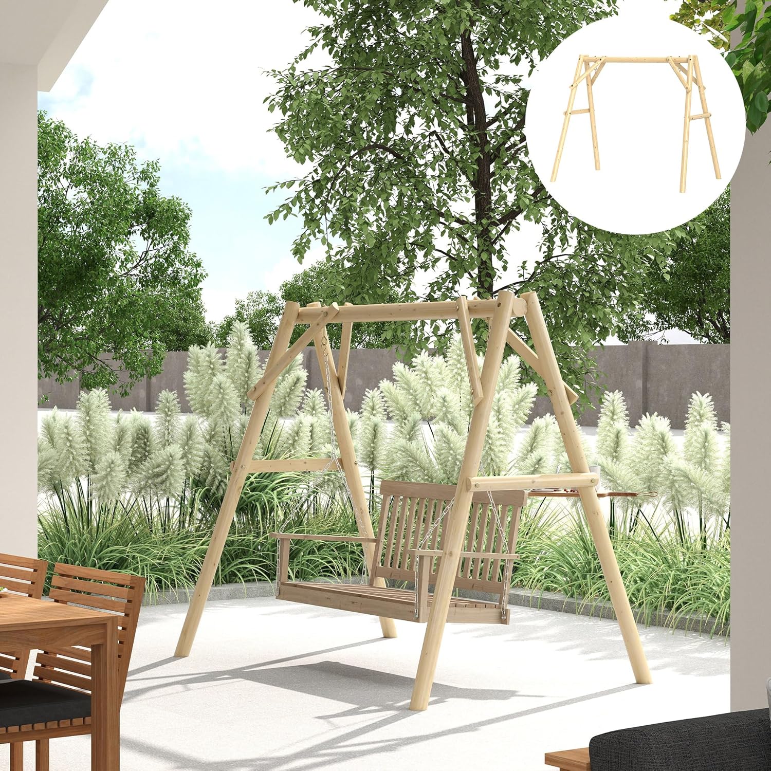Outsunny 660 lbs Porch Swing Frame, Heavy Duty A-Frame Wooden Swing Stand for DIY Painting, Freestanding Hanging Chair Stand Only