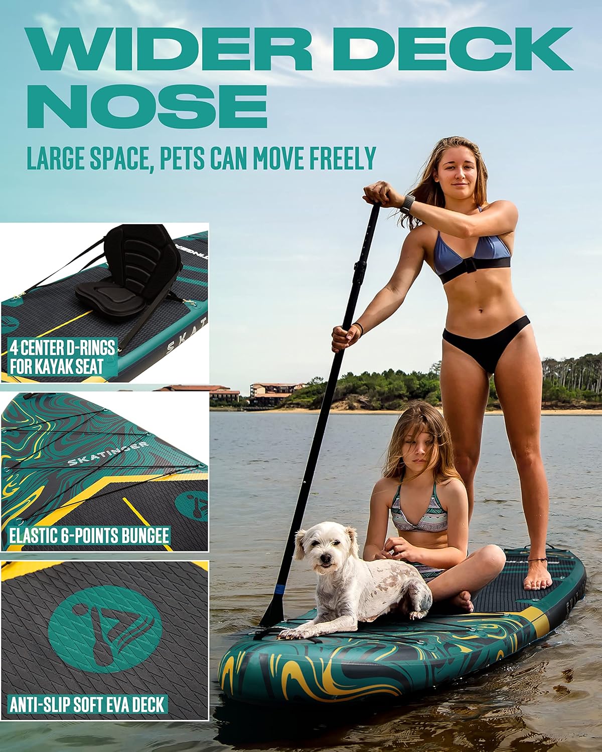Skatinger 11'6×35" Super Wide Inflatable Paddle Board, Ultra Stable Stand Up Paddleboards for 450lb/3 People/Family/Big Size w