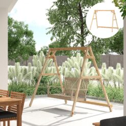 Outsunny 770lbs Porch Swing Frame, Heavy Duty A-Frame Wooden Swing Stand with Reinforced Bars, Freestanding Hanging Chair Stand Only