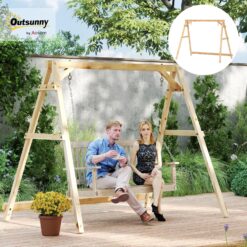 Outsunny 770lbs Porch Swing Frame, Heavy Duty A-Frame Wooden Swing Stand with Reinforced Bars, Freestanding Hanging Chair Stand Only