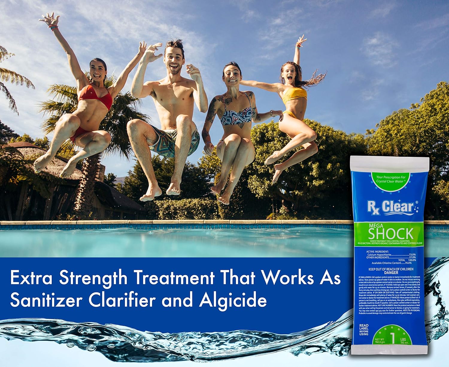 Rx Clear Mega Shock | 73% Calcium Hypochlorite | Kills Algae in Swimming Pools | 48 Pack