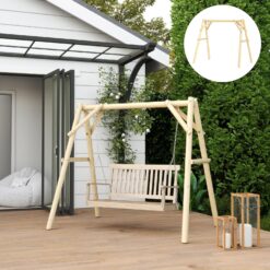 Outsunny 660 lbs Porch Swing Frame, Heavy Duty A-Frame Wooden Swing Stand for DIY Painting, Freestanding Hanging Chair Stand Only
