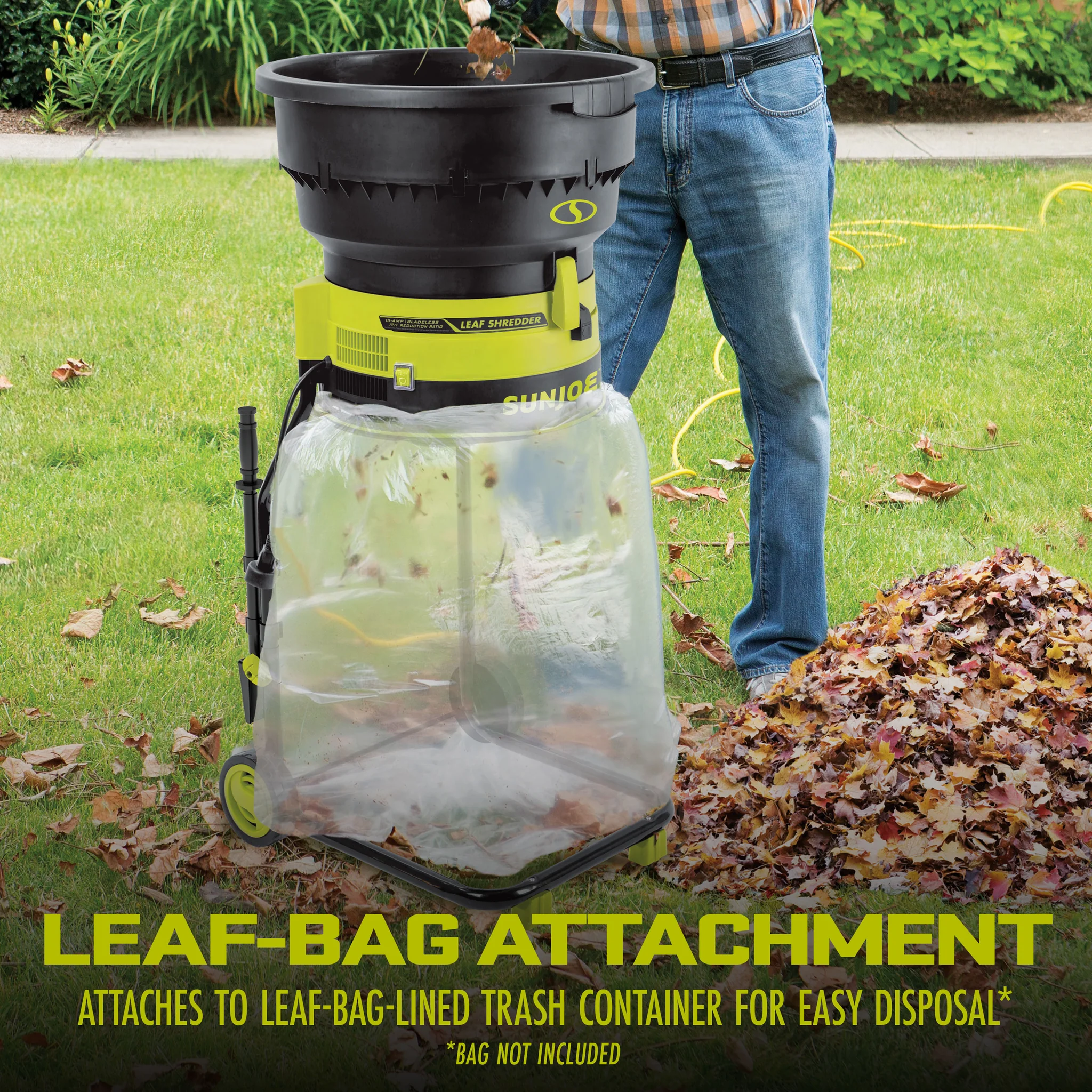 Sun Joe SDJ617E Bladeless Electric Leaf Mulcher + Shredder, 15 Amp, 8,000 RPM, Mulches Up To 55 Gallons of Leaves Per Minute
