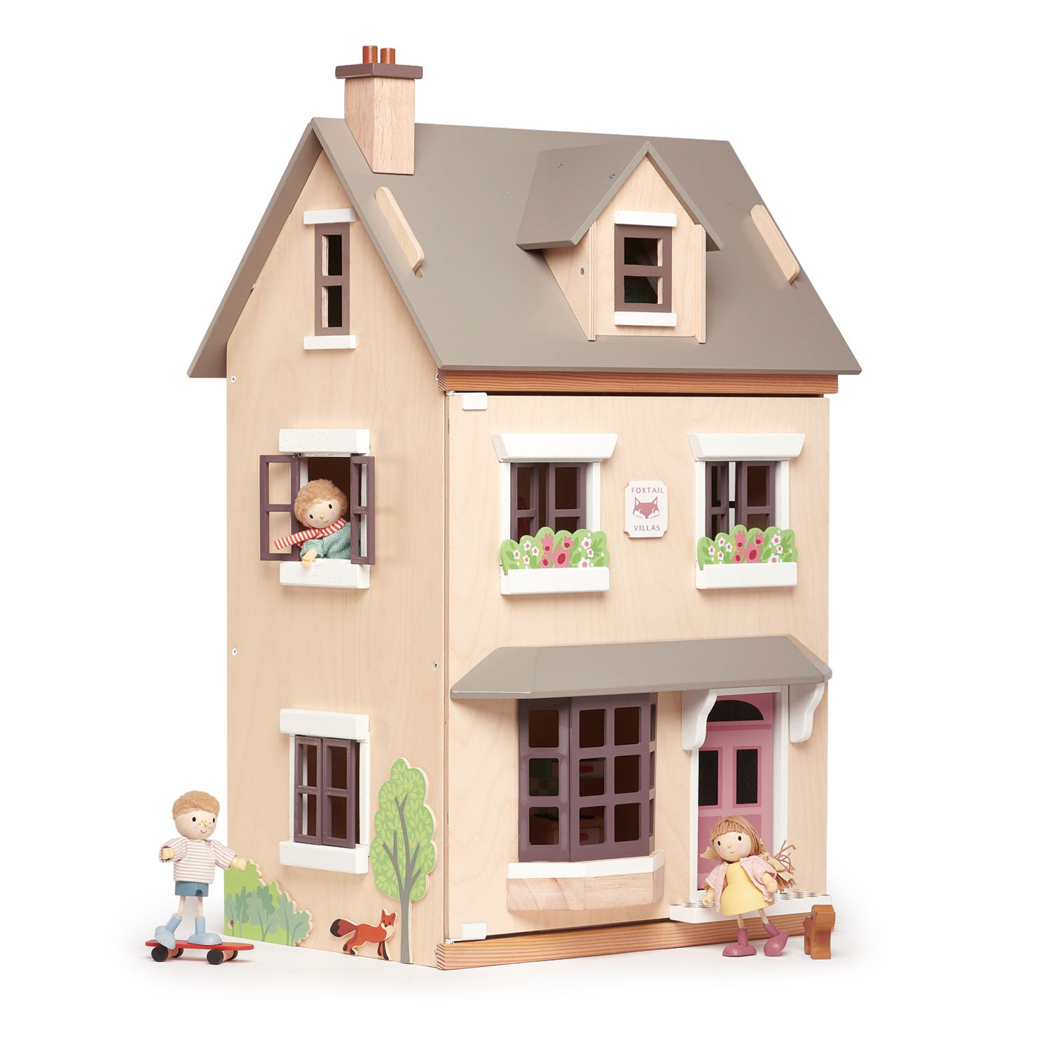 Tender Leaf Toys - Foxtail Villa - Furnished 27.95” Tall Town Style Pretend Play Doll House