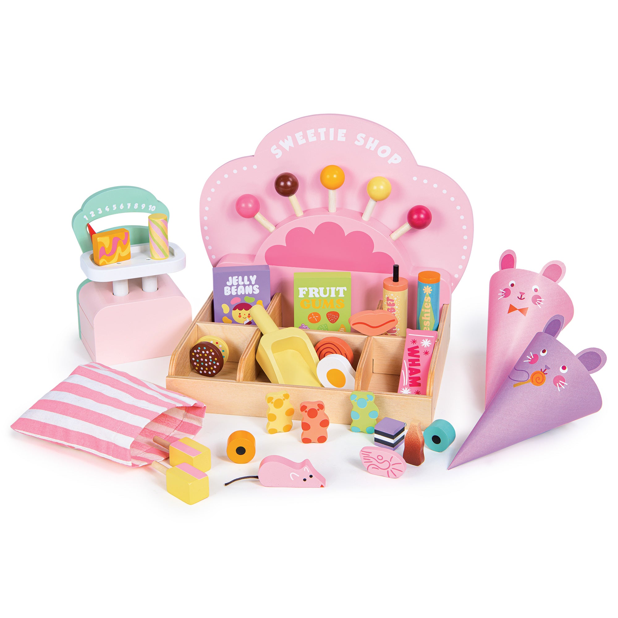Tender Leaf Toys - Sweetie Pic’n’Mix Shop - Colorful Wood Retro-Style Candy Shop Play Set for Kids