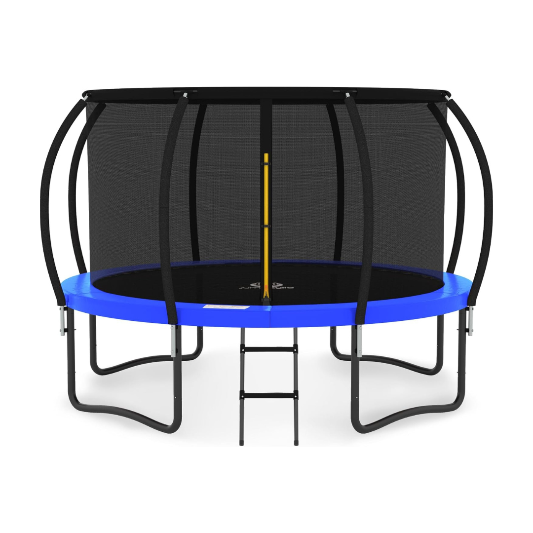 JUMPZYLLA Trampoline Outdoor 10FT with Enclosure and Ladder, ASTM Approved Recreational Trampoline for Kids and Adults, Anti-Rust Coated Frame, Blue