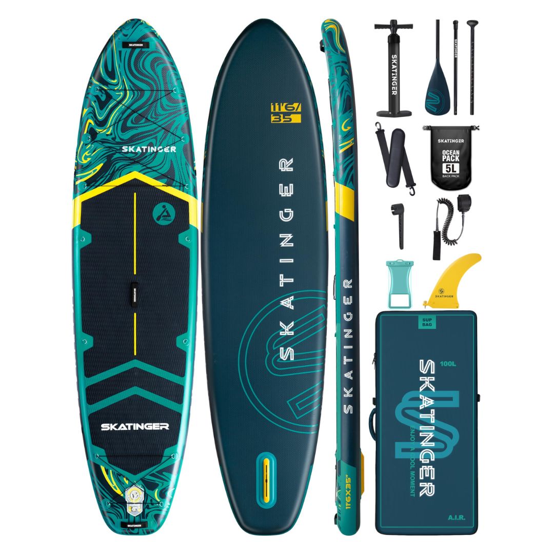 Skatinger 11'6×35" Super Wide Inflatable Paddle Board, Ultra Stable Stand Up Paddleboards for 450lb/3 People/Family/Big Size w