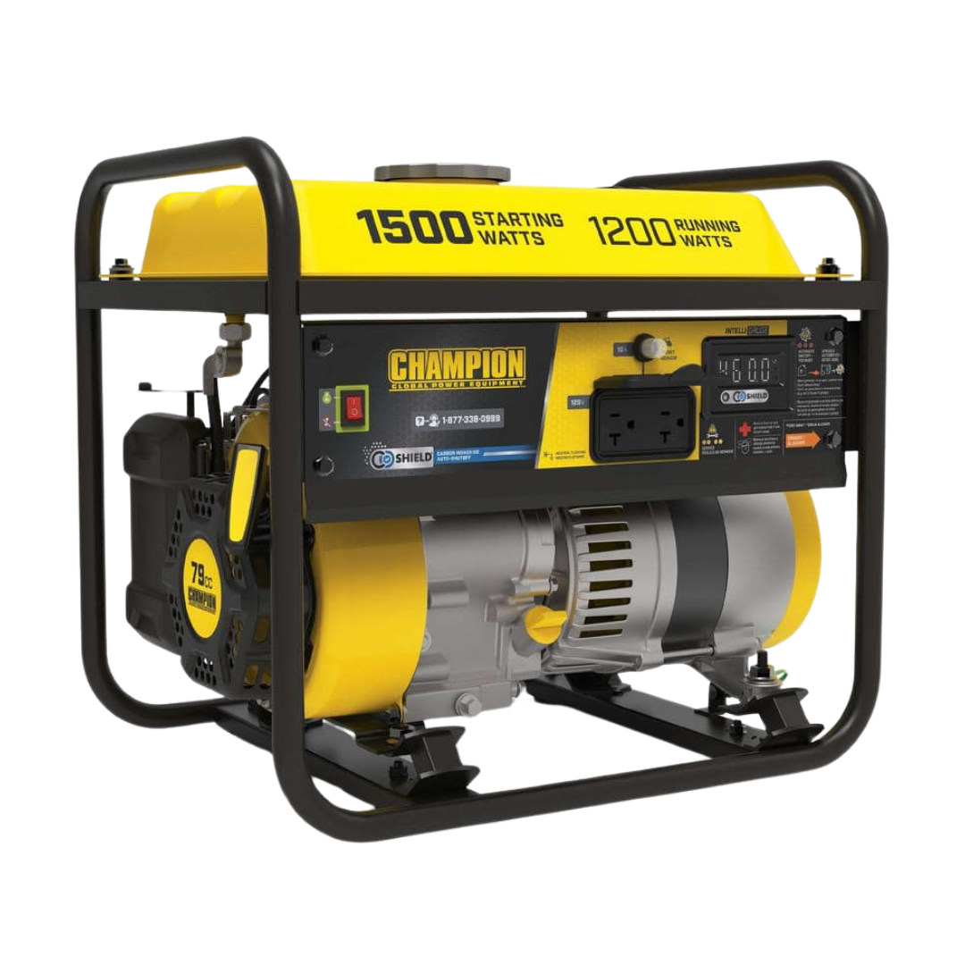 Champion Power Equipment 1500/1200-Watt Recoil Start Gasoline Powered RV Ready Portable Generator with CO Shield 201285