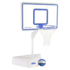 Dunn-Rite Splash & Shoot Clear Outdoor Adjustable Height Swimming Pool Basketball Hoop w/Ball, Base, & 18 Inch Stainless Steel Rim, Blue