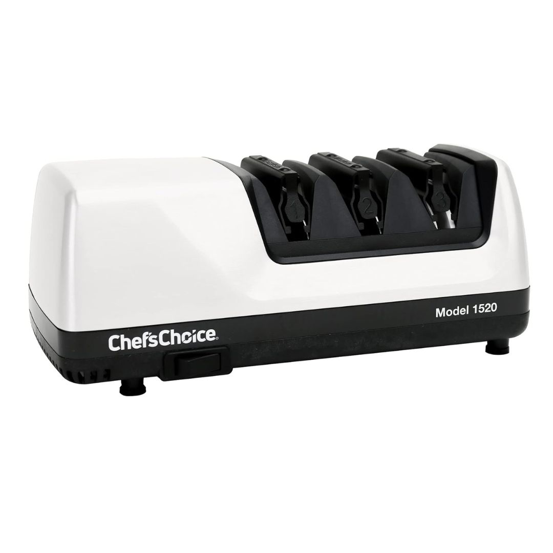 Chef’sChoice Professional Electric Knife Sharpeners for 15- and 20-Degree Straight-Edge and Serrated Knives, 3-Stage, White