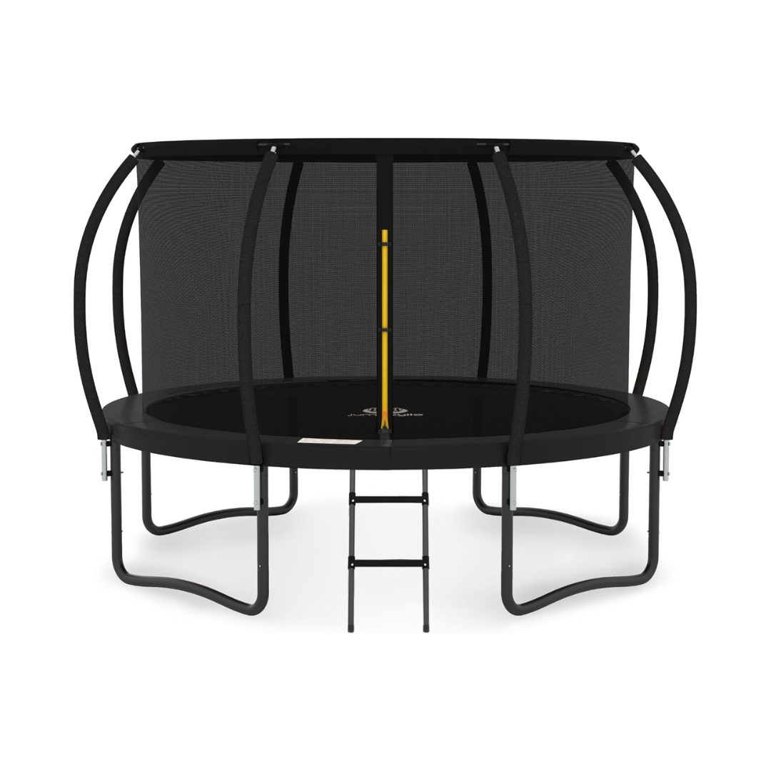JUMPZYLLA Trampoline Outdoor 12FT with Enclosure and Ladder, ASTM Approved Recreational Trampoline for Kids and Adults, Anti-Rust Coated Frame, Black