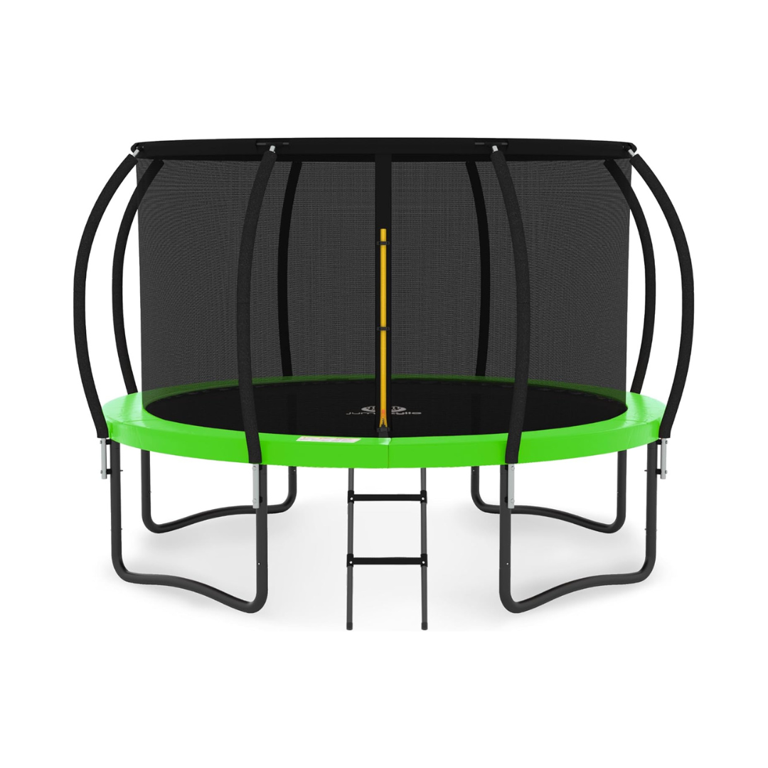 JUMPZYLLA Trampoline Outdoor 12FT with Enclosure and Ladder, ASTM Approved Recreational Trampoline for Kids and Adults, Anti-Rust Coated Frame, Green
