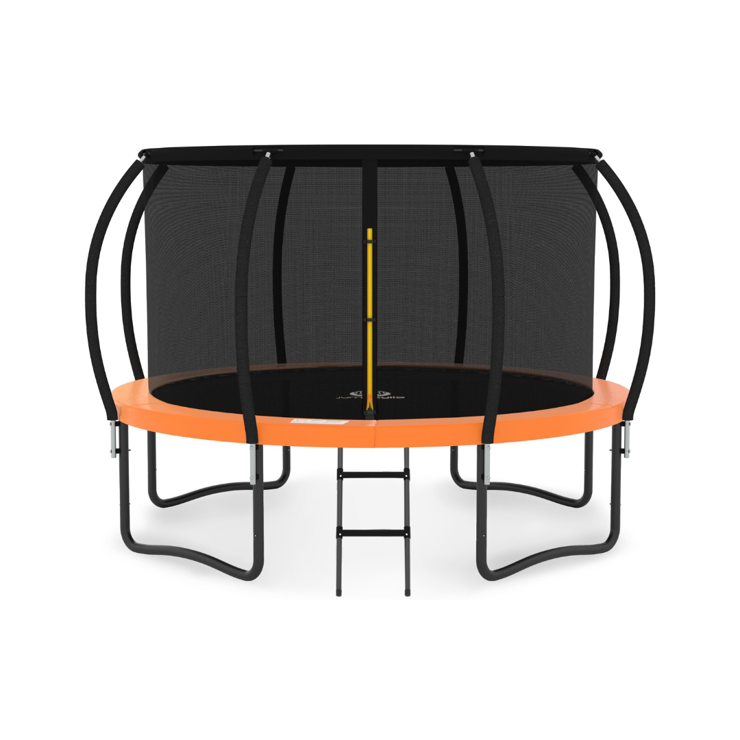JUMPZYLLA Trampoline Outdoor 14FT with Enclosure and Ladder, ASTM Approved Recreational Trampoline for Kids and Adults, Anti-Rust Coated Frame, Orange