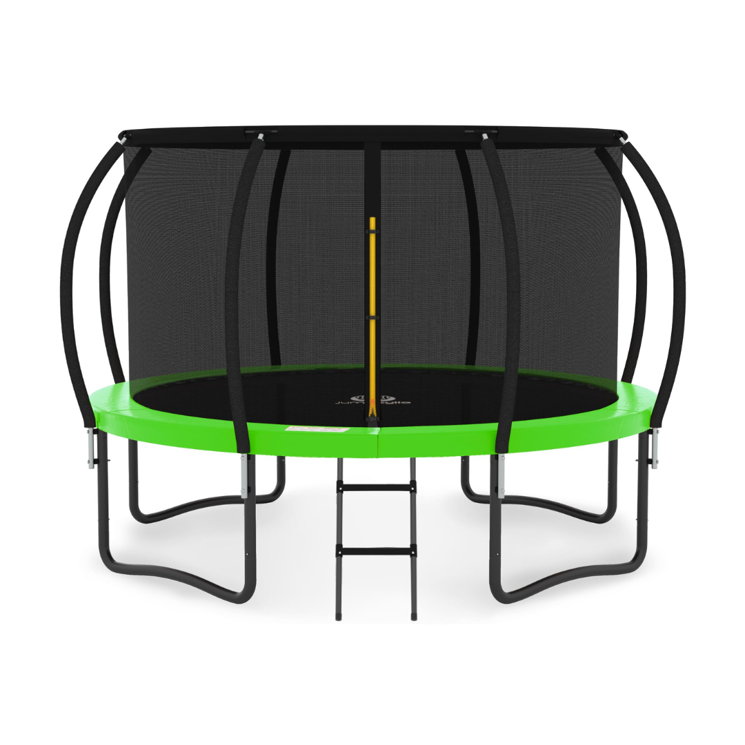 JUMPZYLLA Trampoline Outdoor 14FT with Enclosure and Ladder, ASTM Approved Recreational Trampoline for Kids and Adults, Anti-Rust Coated Frame, Green
