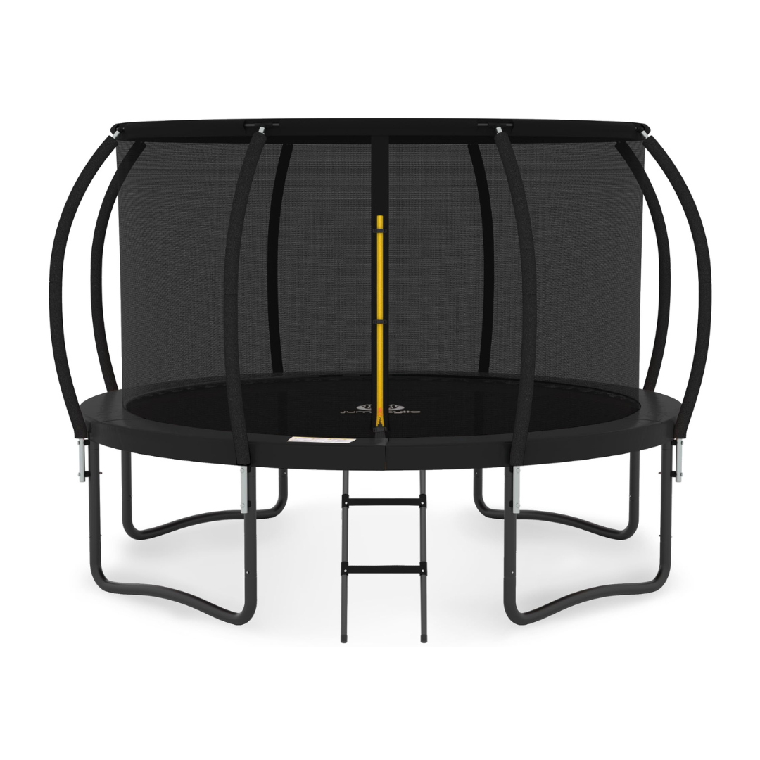 JUMPZYLLA Trampoline Outdoor 14FT with Enclosure and Ladder, ASTM Approved Recreational Trampoline for Kids and Adults, Anti-Rust Coated Frame, Black