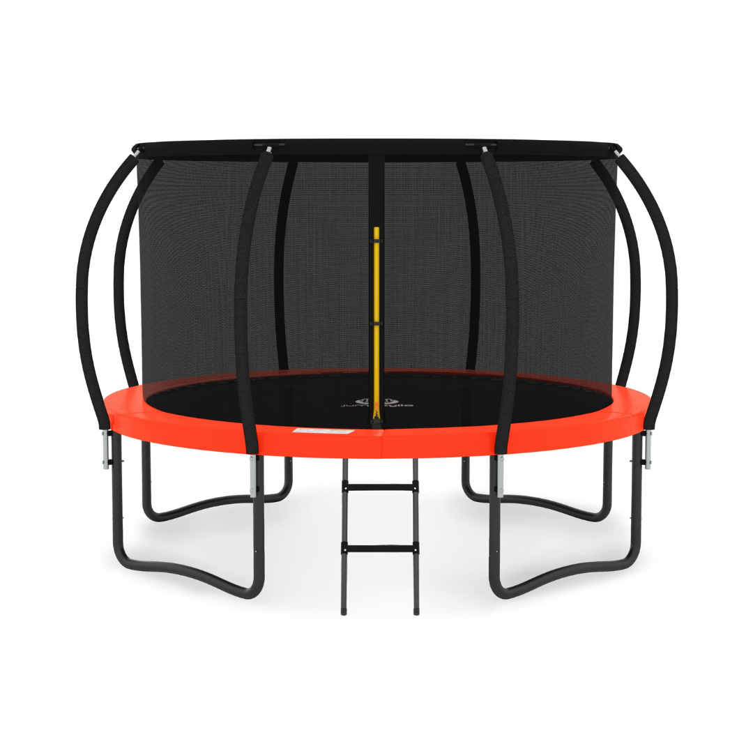 JUMPZYLLA Trampoline Outdoor 12FT with Enclosure and Ladder, ASTM Approved Recreational Trampoline for Kids and Adults, Anti-Rust Coated Frame, Red