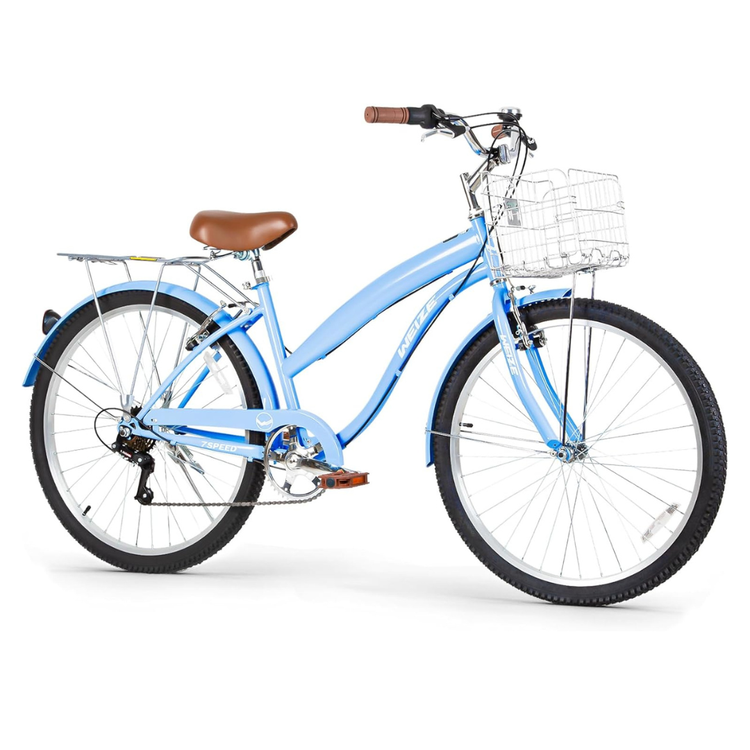 WEIZE Beach Cruiser Bike, 26 inch Commuter Bicycle, Blue