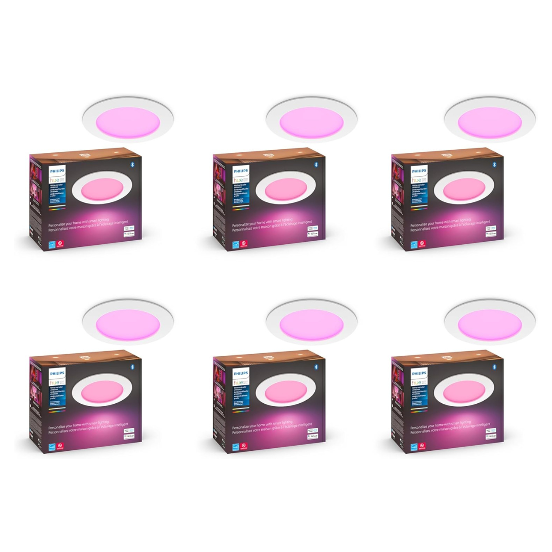 Philips Hue Smart Slim 5/6 Inch LED Downlight - White and Color Ambiance Color-Changing Light - 6 Pack