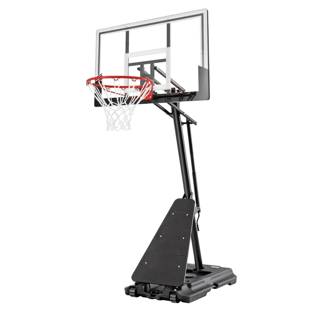 Basketball Hoop 44 Inch Backboard Portable Basketball Hoop Outdoor,5.3-10ft Stepless Regulation Crank Adjust Basketball Goal System,White and Black