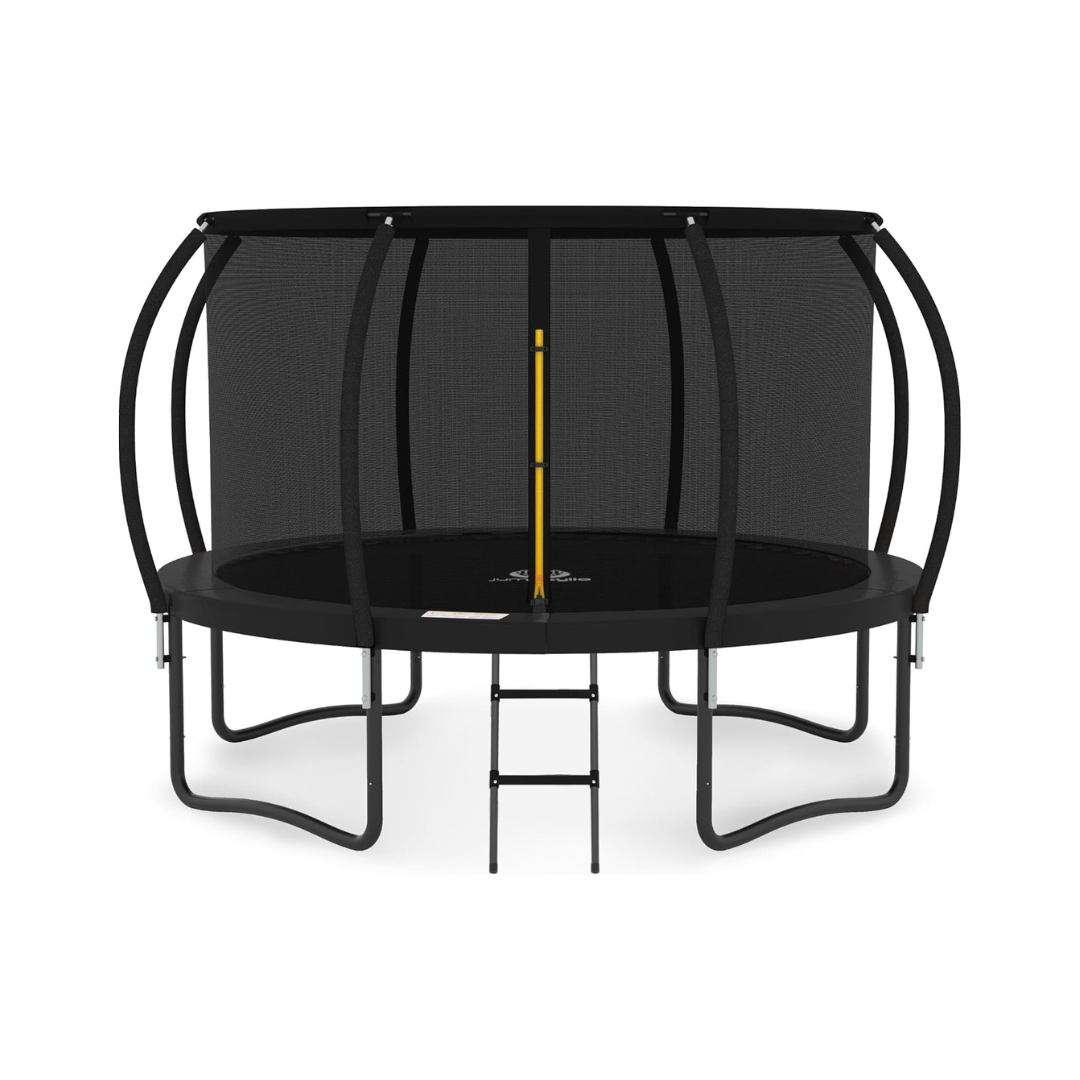 JUMPZYLLA Trampoline Outdoor 10FT with Enclosure and Ladder, ASTM Approved Recreational Trampoline for Kids and Adults, Anti-Rust Coated Frame, Black