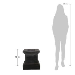 MPG 16-1/2 in. Aged Charcoal Square Cast Stone Fiberglass Pedestal Planter