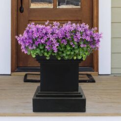 MPG 16-1/2 in. Aged Charcoal Square Cast Stone Fiberglass Pedestal Planter