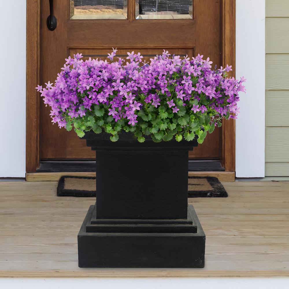 MPG 16-1/2 in. Aged Charcoal Square Cast Stone Fiberglass Pedestal Planter