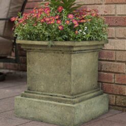 MPG 16-1/2 in. Square Cast Stone Fiberglass Pedestal Planter in Aged Granite Finish