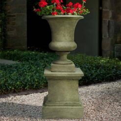 MPG 16-1/2 in. Square Cast Stone Fiberglass Pedestal Planter in Aged Granite Finish