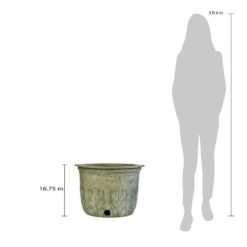 MPG 22 in. Round Cast Stone Fiberglass Hose Pot and Planter in Specil Aged Granite Finish