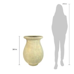 MPG 21-1/2 in. Round Cast Stone Fiberglass Byzantine Jar in Aged Limestone Finish