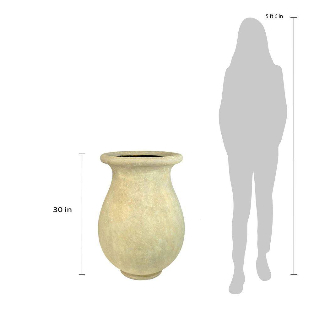 MPG 21-1/2 in. Round Cast Stone Fiberglass Byzantine Jar in Aged Limestone Finish