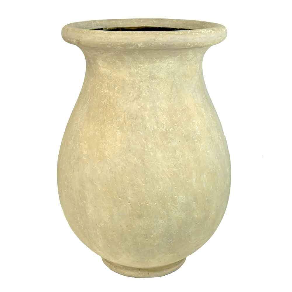 MPG 21-1/2 in. Round Cast Stone Fiberglass Byzantine Jar in Aged Limestone Finish