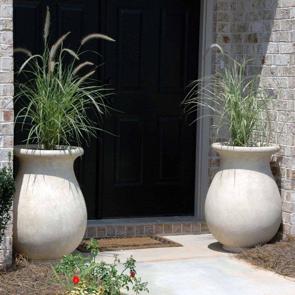 MPG 21-1/2 in. Round Cast Stone Fiberglass Byzantine Jar in Aged Limestone Finish