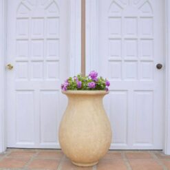 MPG 21-1/2 in. Round Cast Stone Fiberglass Byzantine Jar in Aged Limestone Finish