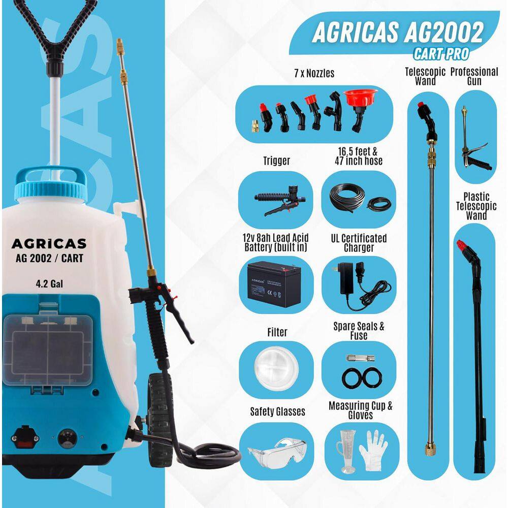 AGRICAS AG2002 CART PRO 12V Battery-Powered 4.2 Gal. Cordless Backpack and Cart Sprayer (1 Pack)