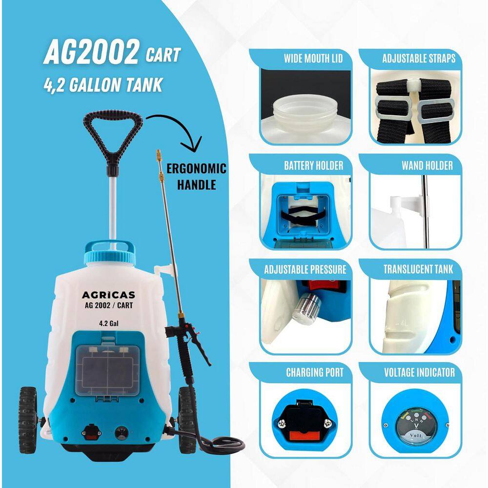 AGRICAS AG2002 CART PRO 12V Battery-Powered 4.2 Gal. Cordless Backpack and Cart Sprayer (1 Pack)