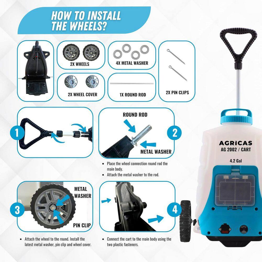 AGRICAS AG2002 CART PRO 12V Battery-Powered 4.2 Gal. Cordless Backpack and Cart Sprayer (1 Pack)