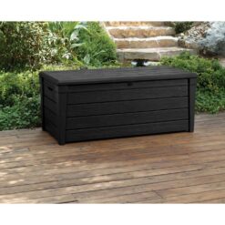 Keter Brightwood 120 Gal. Resin Large Deck Box for Outdoor Patio Garden Furniture, Cushion Storage, Pool Accessories, Grey
