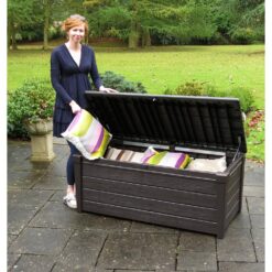 Keter Brightwood 120 Gal. Resin Large Deck Box for Outdoor Patio Garden Furniture, Cushion Storage, Pool Accessories, Grey