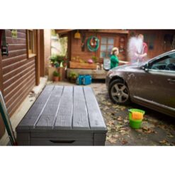 Keter Brightwood 120 Gal. Resin Large Deck Box for Outdoor Patio Garden Furniture, Cushion Storage, Pool Accessories, Grey
