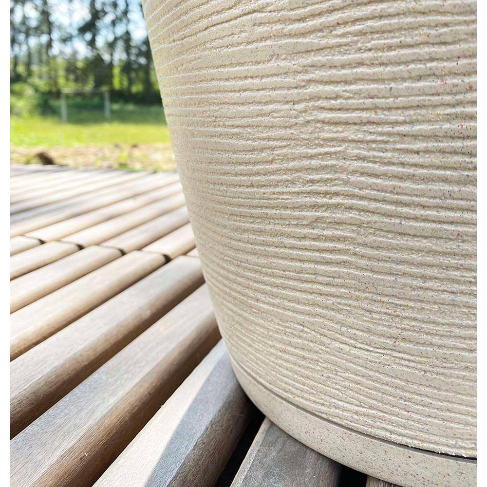 FLORIDIS Amsterdan XX-Large Beige Stone Effect Plastic Resin Indoor and Outdoor Planter Bowl
