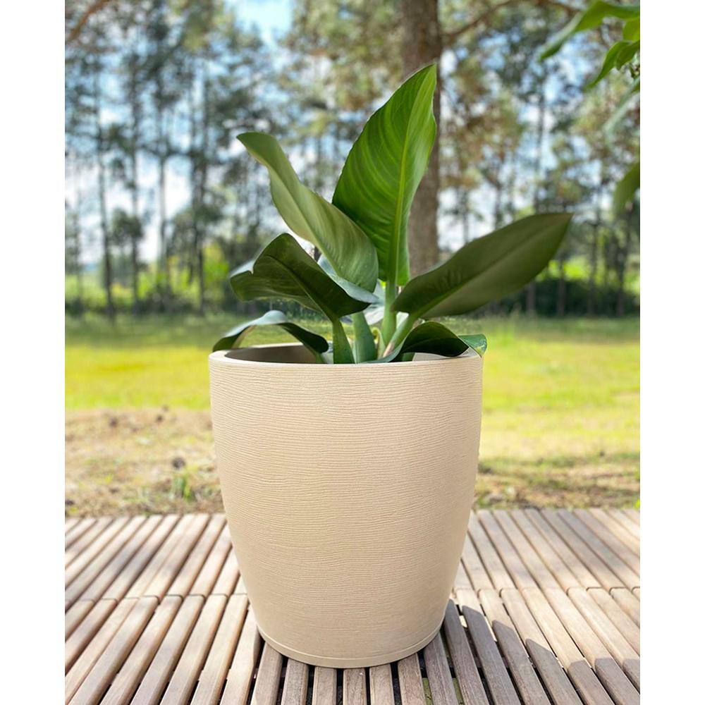 FLORIDIS Amsterdan XX-Large Beige Stone Effect Plastic Resin Indoor and Outdoor Planter Bowl