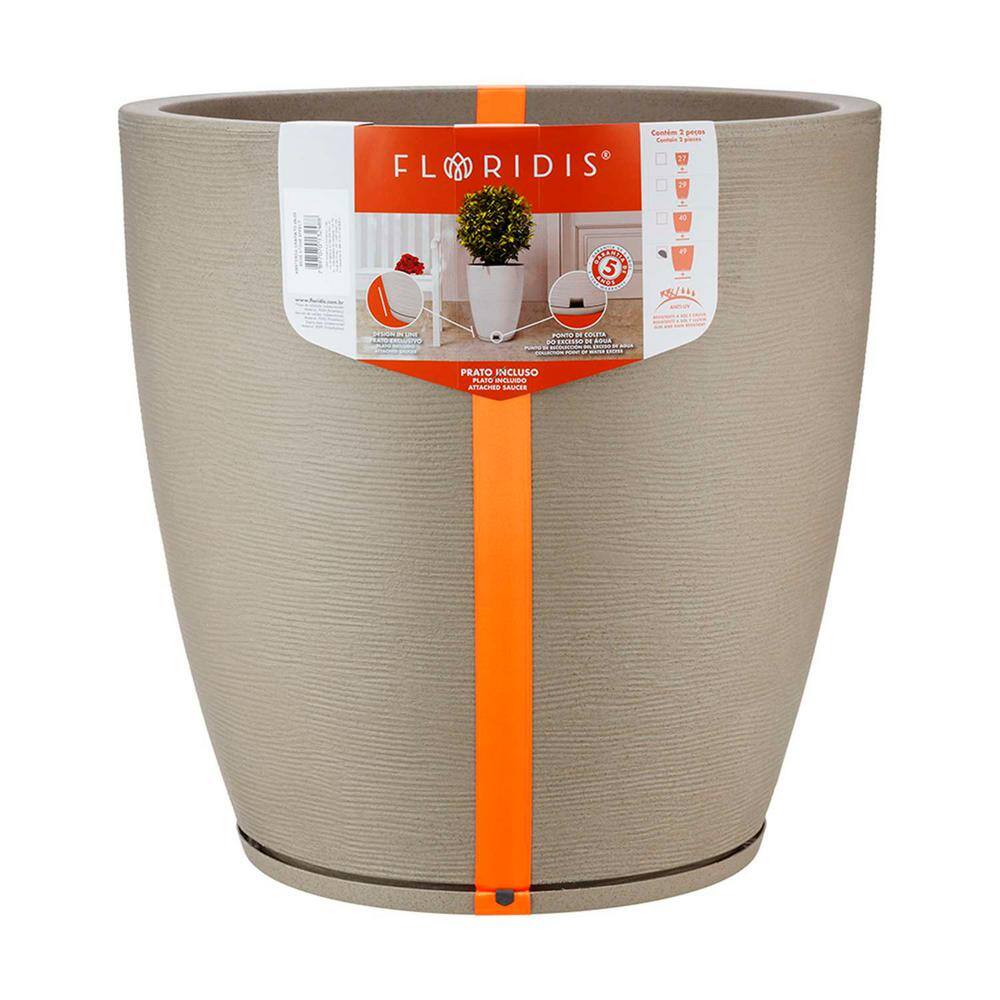 FLORIDIS Amsterdan XX-Large Beige Stone Effect Plastic Resin Indoor and Outdoor Planter Bowl