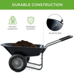 Best Choice Products 5 cu. ft. Black Plastic Wheelbarrow with Padded Handles