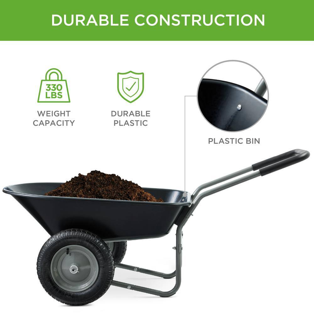 Best Choice Products 5 cu. ft. Black Plastic Wheelbarrow with Padded Handles