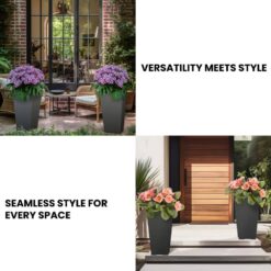 Sapcrete Large & Tall 27.57 in. High Square Charcoal Black Plastic Planter Pots for Indoor/Outdoor Plants (Set of 2)